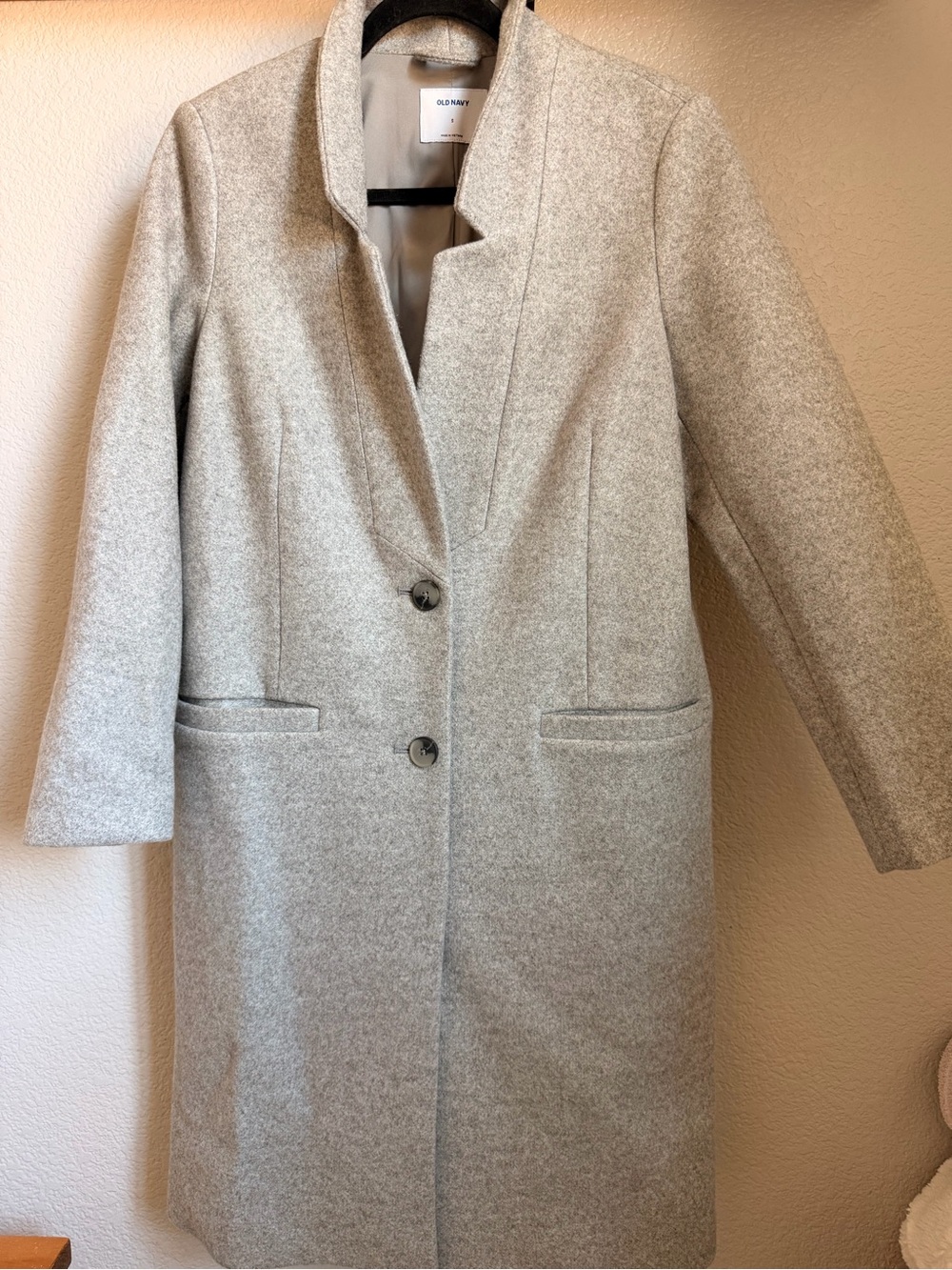 Old Navy Light Gray Wool-Blend Single-Breasted Trench Coat